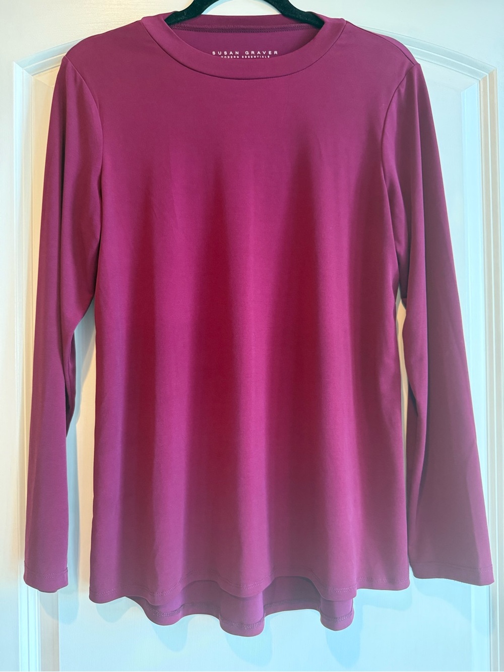 Susan Graver Long Sleeve Crewneck Top - Raspberry